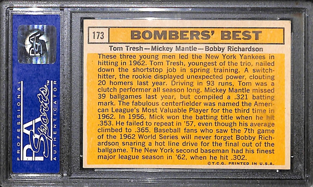 1963 Topps Bomber's Best Mickey Mantle Graded PSA 7 NM (w. Richardson & Tresh)