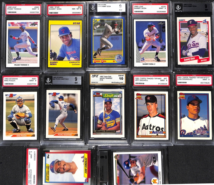 Lot of (12) Late 1980s and Early 90s Graded Baseball Rookies Inc. Thomas, Sosa, Piazza, Martinez, and more