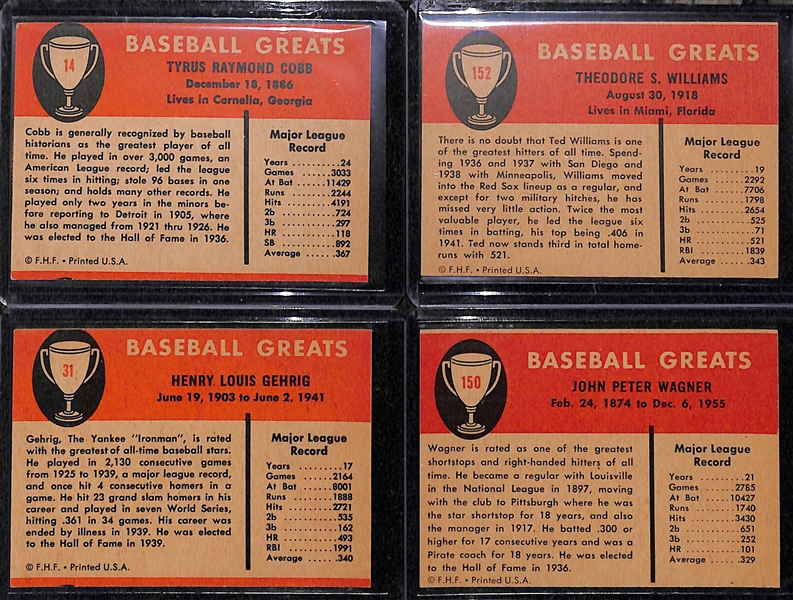 1961 Fleer Baseball Partial Set - 136 of 154 Cards - w. Ty Cobb, Ted Williams & Lou Gehrig