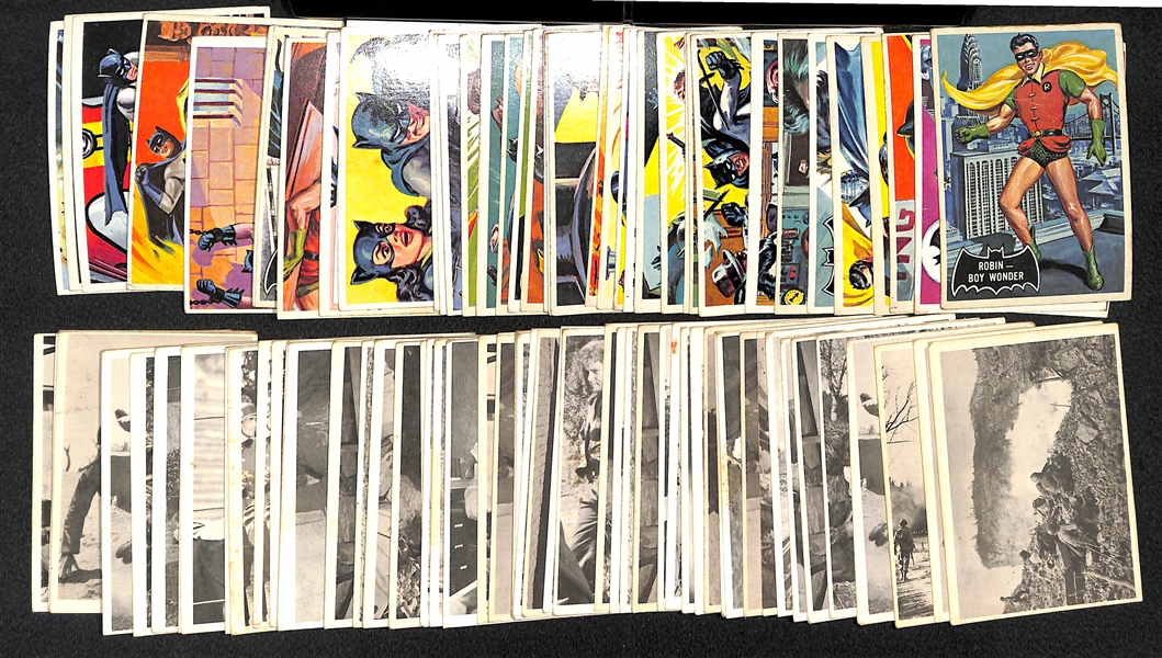 Lot of (53) 1966 Topps Batman Cards(Black Back) + (64) 1963 Sel-Mur Combat Cards