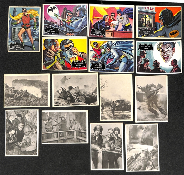 Lot of (53) 1966 Topps Batman Cards(Black Back) + (64) 1963 Sel-Mur Combat Cards