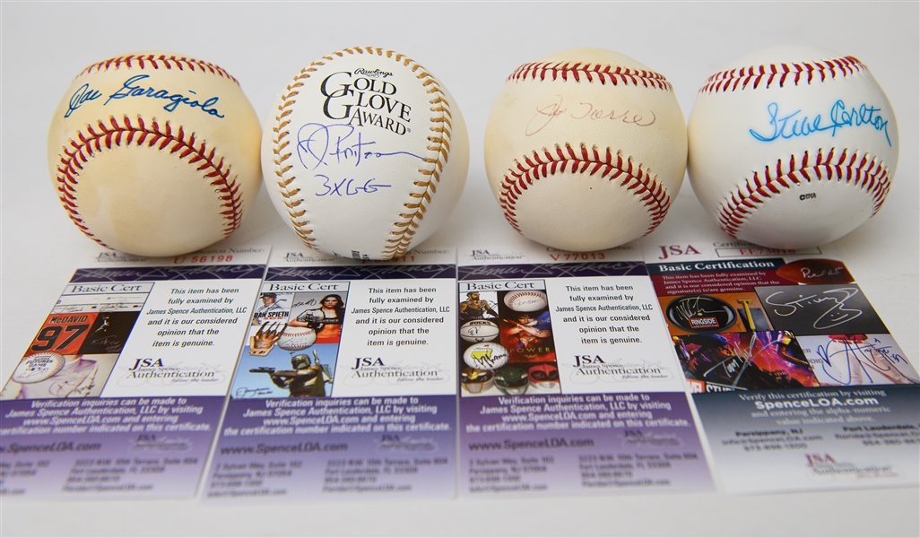 Lot of (4) Autographed Baseballs w. Torre, Carlton, Pepitone, Garagiola (JSA Authenticated)