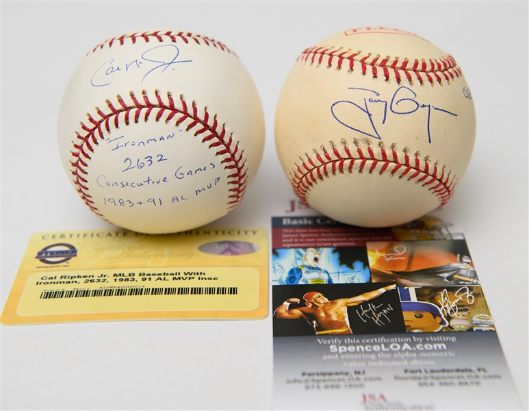 Lot of (2) Autographed Baseballs Cal Ripken Jr. w/ Multiple Inscriptions and Tony Gwynn #d 68/100 (JSA & Steiner Authenticated)