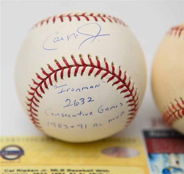 Lot of (2) Autographed Baseballs Cal Ripken Jr. w/ Multiple Inscriptions and Tony Gwynn #d 68/100 (JSA & Steiner Authenticated)