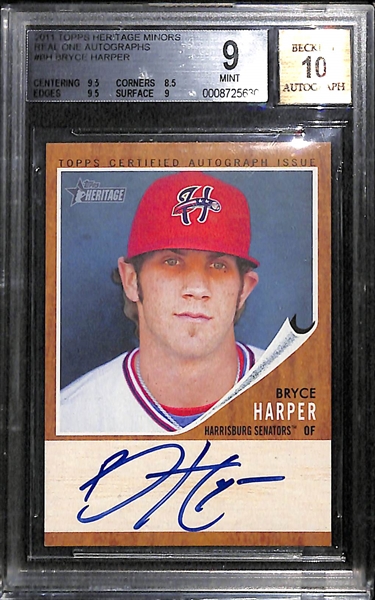 2011 Bryce Harper Graded Rookie Lot of (2) w. Topps Heritage Minors Real One Autographs BGS 9/10
