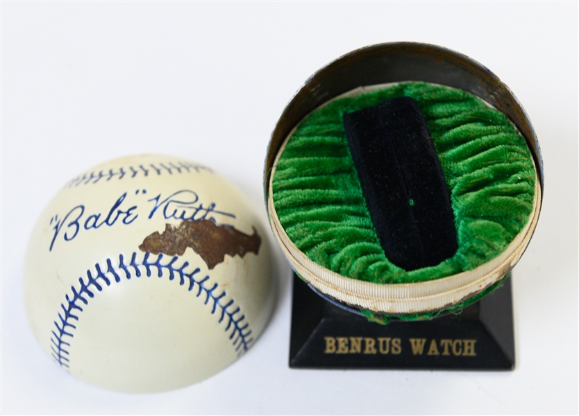 Babe Ruth Vintage Memorabilia Lot w. Benrus Watch Case, Baby Ruth Gum, and Babe Ruth Boys Club Coupon