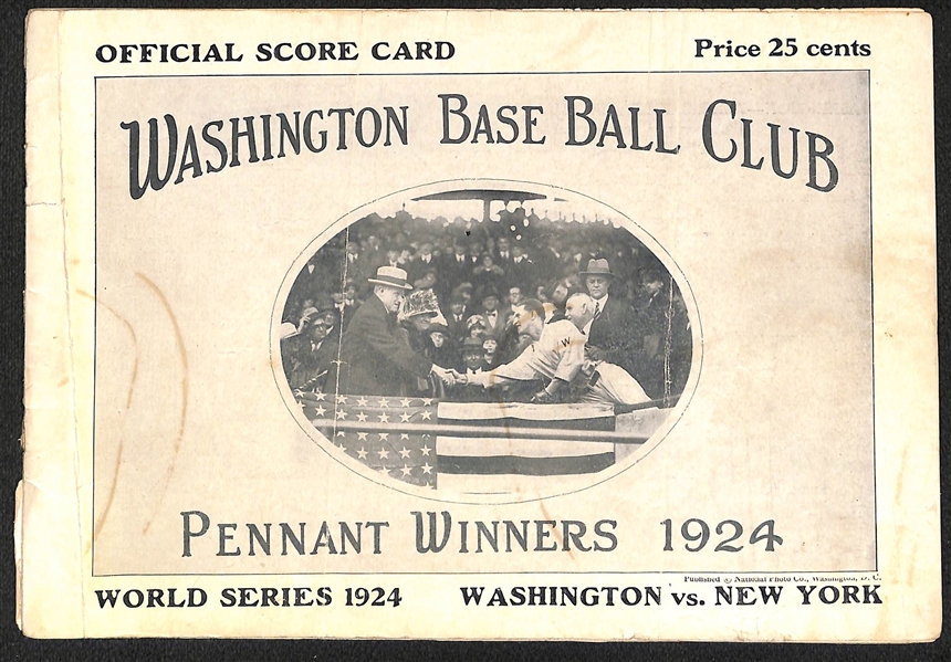 Original 1924 World Series Score Card - Washington Version