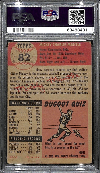 1953 Topps Mickey Mantle #82 Graded PSA 2