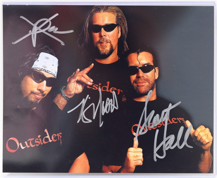 Autograph Lot w. Randy Macho Man Savage, Oscar de la Hoya Framed Cut, Bill Shoemaker Framed Cut, & The Outsiders (Wrestling) Signed Photo - JSA Auction Letter