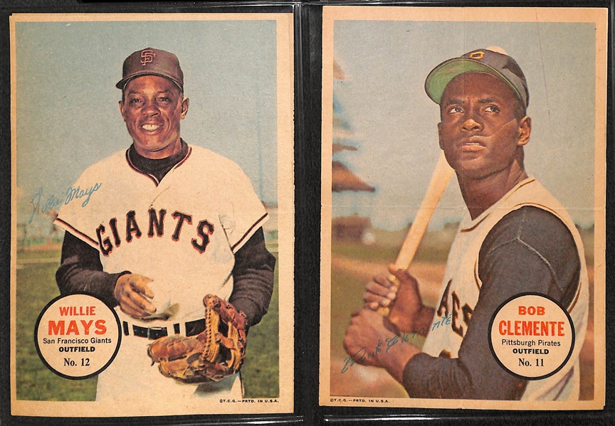Lot of (2) 1967 Topps Baseball Pin-Up Poster Complete Sets (1-32) Featuring Mantle, Mays, Clemente, Aaron