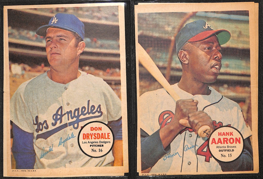 Lot of (2) 1967 Topps Baseball Pin-Up Poster Complete Sets (1-32) Featuring Mantle, Mays, Clemente, Aaron