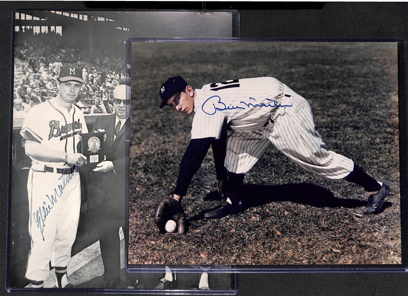 Lot of (2) 8 x 10 Autographed Baseball Photos with Hank Aaron & Eddie Mathews and Billy Martin (JSA Auction Letter)