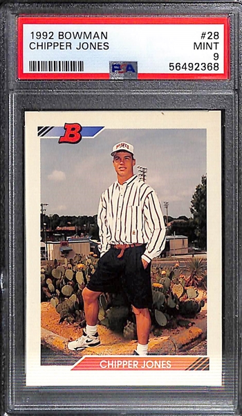 Baseball Card Lot - 1997 E-X 2000 Jeter (PSA 8), (2) 2019 Archives F. Tatis (PSA 9 & 8), 1992 Bowman Chipper Jones Rookie PSA 9  