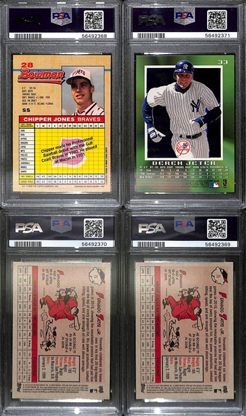 Baseball Card Lot - 1997 E-X 2000 Jeter (PSA 8), (2) 2019 Archives F. Tatis (PSA 9 & 8), 1992 Bowman Chipper Jones Rookie PSA 9  