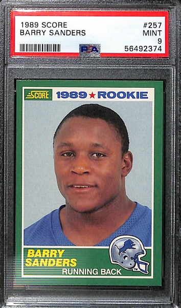 Football Rookie Card Lot - 1989 Score Barry Sanders PSA 9, 2004 UD Premiere Ben Roethlisberger PSA 9, 2020 Justin Herbert Absolute PSA 9