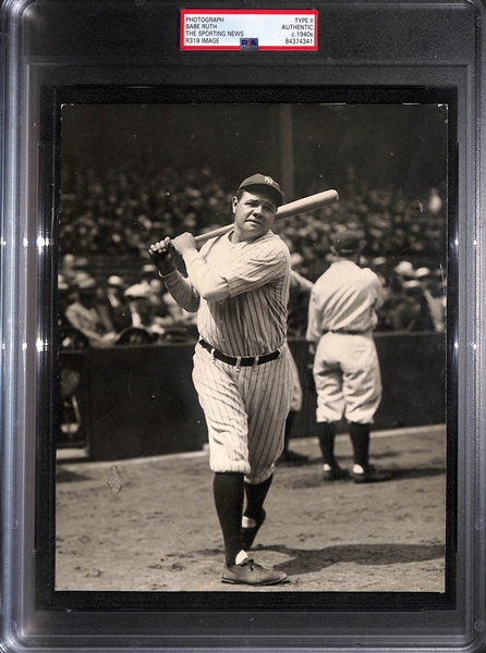 Original c. 1940s Babe Ruth Type II Photograph (From the Sporting News) Off Original Charles Conlon Glass Negative  (PSA/DNA Slabbed)