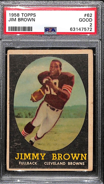 1958 Topps Jim Brown Rookie Card #62 Graded PSA 2