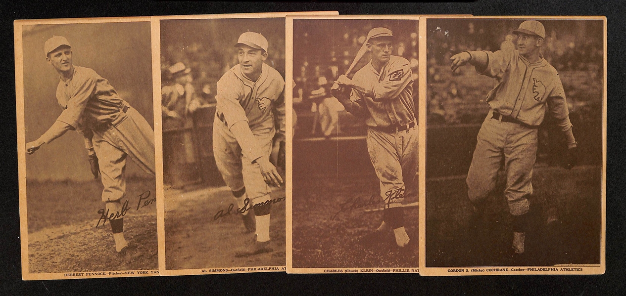 Lot of (4) 1930 W554 Strip Cards - Mickey Cochrane, Al Simmons, Chuck Klein, Herb Pennock