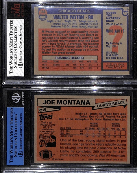 1976 Topps Walter Payton (BVG 6.5) & 1981 Topps Joe Montana (PSA Authentic/Altered) Rookie Cards