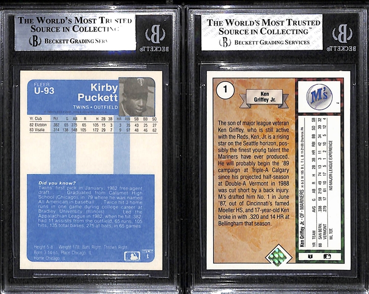 1984 Fleer Update Kirby Puckett (BGS 9) & 1989 Upper Deck Ken Griffey Jr. (BGS 8) Rookie Cards