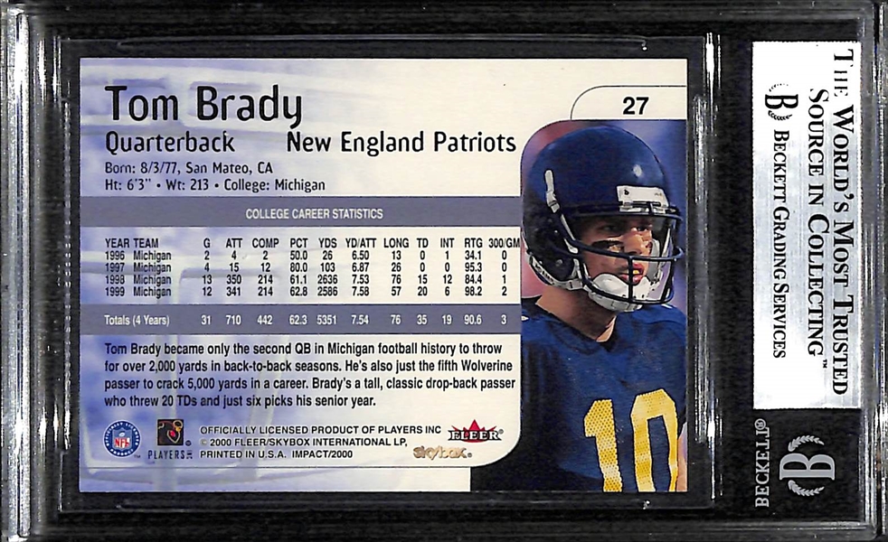 2000 Skybox Impact Tom Brady #27 Rookie Card Graded BGS 9 Mint!