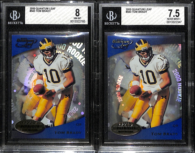 Lot of (2) 2000 Quantum Leaf Tom Brady #343 Rookie Cards - Graded BGS 8 and BGS 7.5