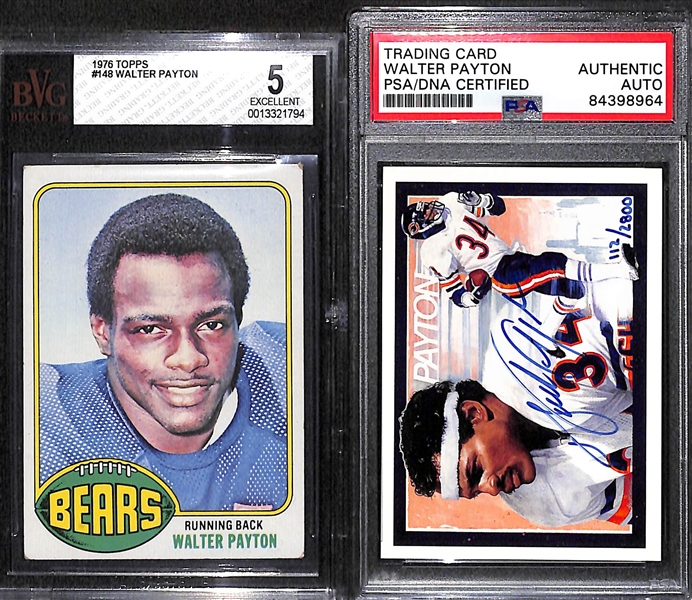 1976 Topps Walter Payton Rookie Graded BVG 5 & 1992 UD Heroes Walter Payton Autograph Card (PSA Authentic)