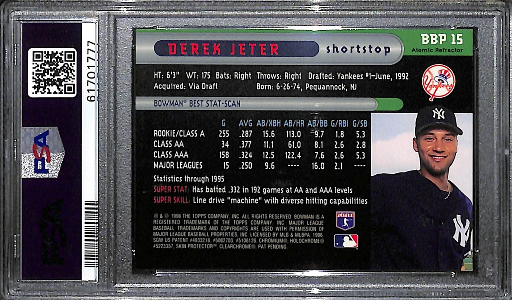 1996 Bowman's Best Derek Jeter Preview Atomic Refractor  (#BBP15) Graded PSA 10 Gem Mint