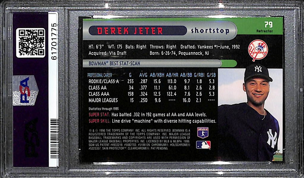 1996 Bowman's Best Derek Jeter #79 Gold Refractor Graded PSA 9 Mint