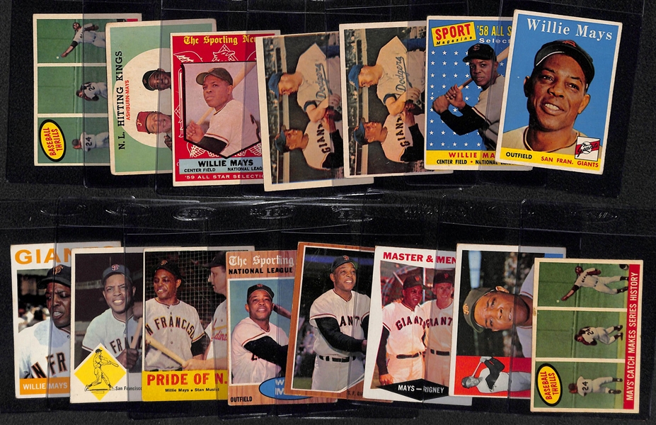 Lot of (15) Willie Mays Baseball Cards from 1958-1964