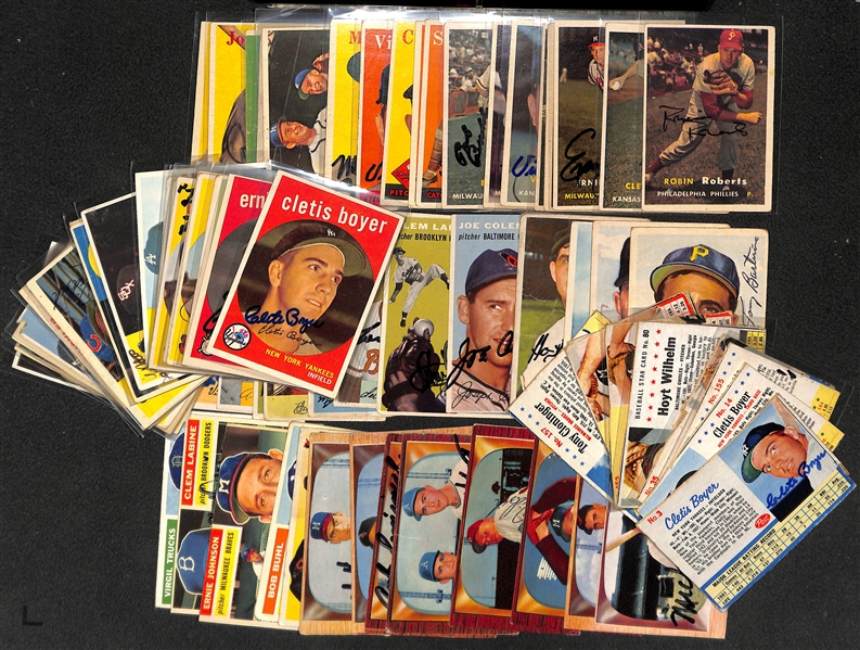 Lot of (75) Autographed Baseball Cards from 1953-1963 - Bowman/Topps/Post - w. 1957 Topps Robin Roberts - JSA Auction Letter