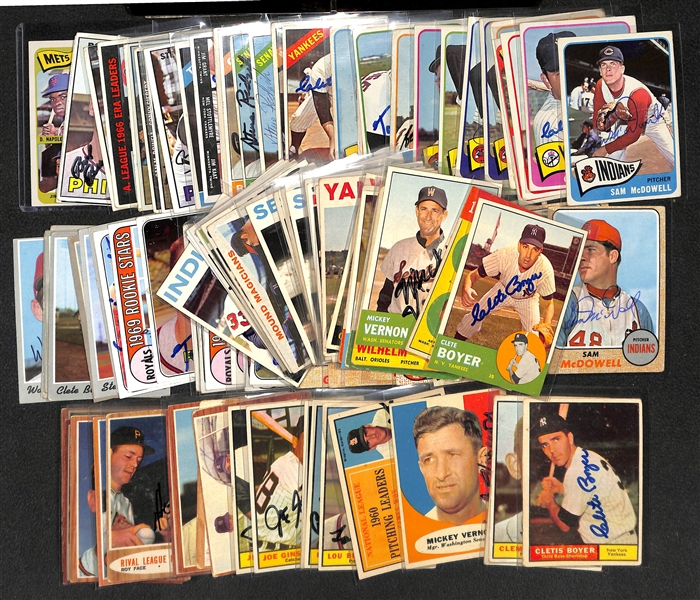 Lot of (110) Autographed Topps Baseball Cards from 1961-1970 w. 1965 Sam McDowell - JSA Auction Letter