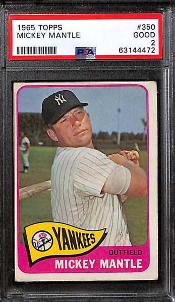 Lot of (3) Graded Mickey Mantle Cards - 1959 Topps #10 (Authentic), 1962 Topps #200 (PSA 3),  1965 Topps #350 (PSA 2)