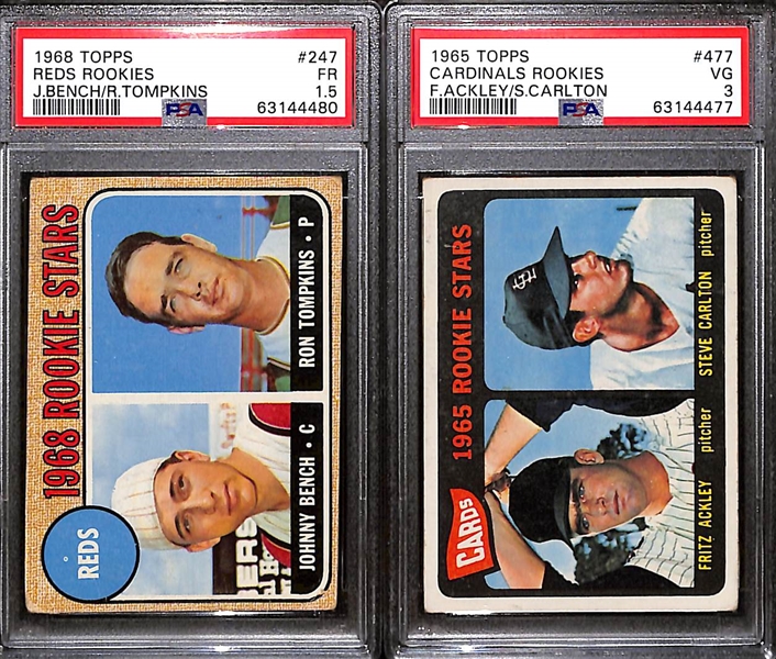 1965 Topps Steve Carlton Rookie #477 (PSA 3) & 1968 Topps Johnny Bench Rookie #247 (PSA 1.5)