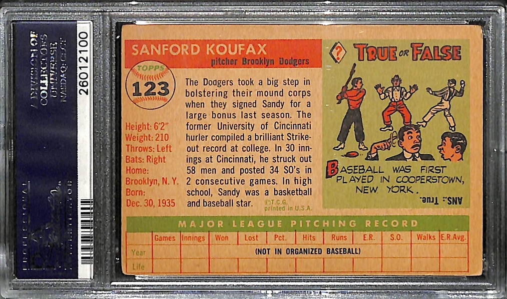 1955 Topps Sandy Koufax Rookie Card Graded PSA 3