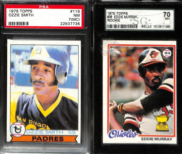 Lot of (8) Mostly 1970s Graded Rookie Lot w/ Rickey Henderson, Fisk, Winfield, Yount, Murray, O. Smith