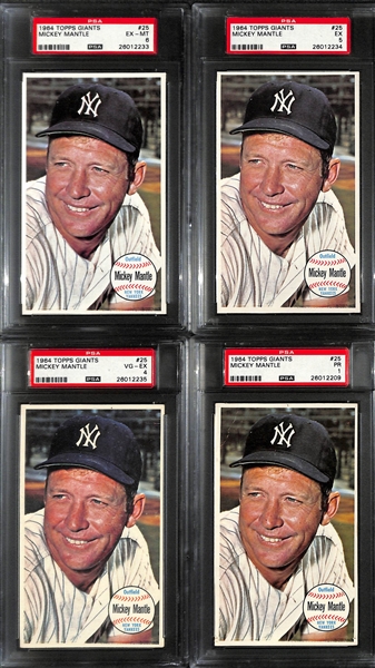 Lot of (4) 1964 Topps Giants PSA Graded Mickey Mantle Cards