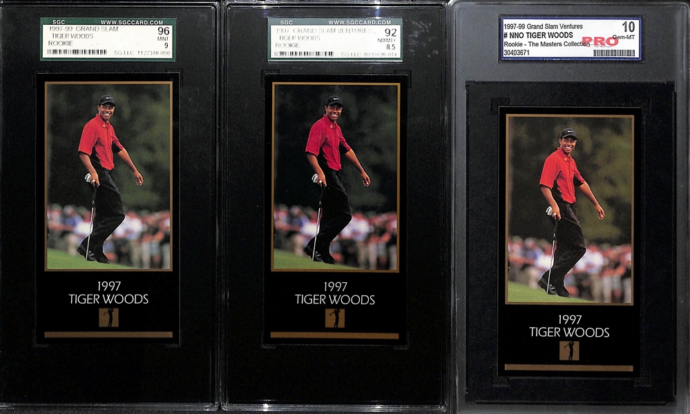 Lot of (3) Graded 1997-99 Grand Slam Ventures Tiger Woods Rookie Cards