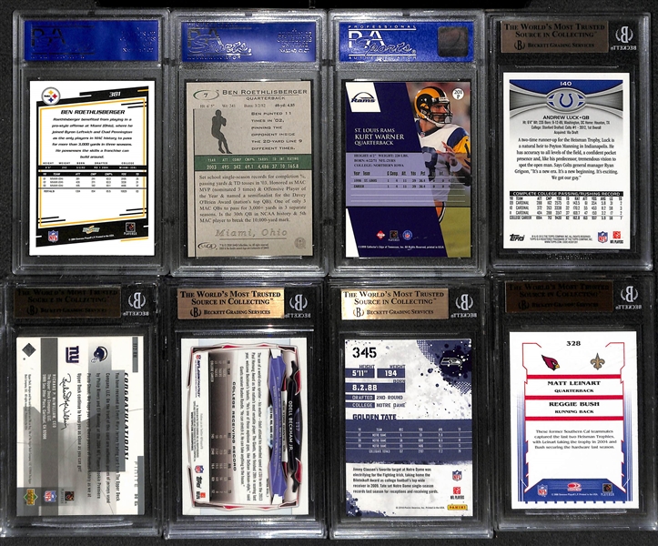 Lot of (8) 2000s Football Gem Mint Graded Rookie Cards w/  Roethlisberger, Warner, Luck, E. Manning