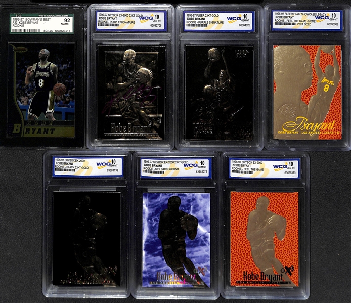 Lot of (7) Graded Kobe Bryant Rookie Cards w/ (6) 23KT Gold Rookies