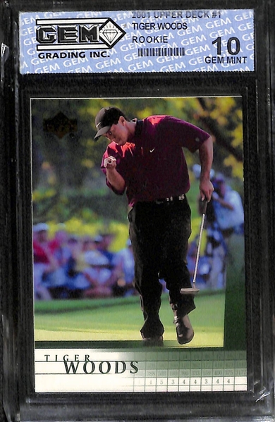 Lot of (2) 2001 Upper Deck Golf Tiger Woods - One Graded PSA Gem Mint 10