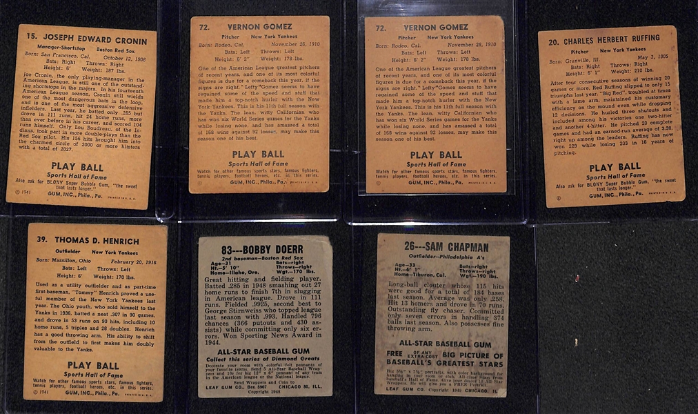 Lot of (14) 1941 Play Ball Cards & (7) 1948 Leaf Cards w. 1941 Play Ball Joe Cronin