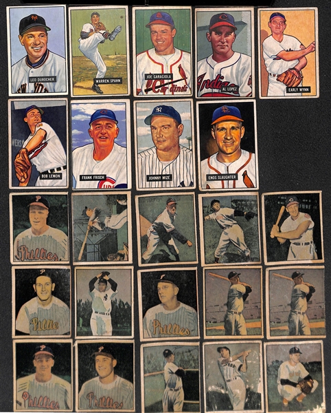 Lot of (9) 1951 Bowman Baseball Cards & (15) 1951 Berks Ross Cards w. 1951 Bowman Leo Durocher