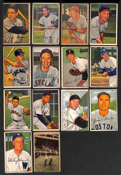 Lot of (13) 1952 Bowman Baseball Cards w. Yogi Berra