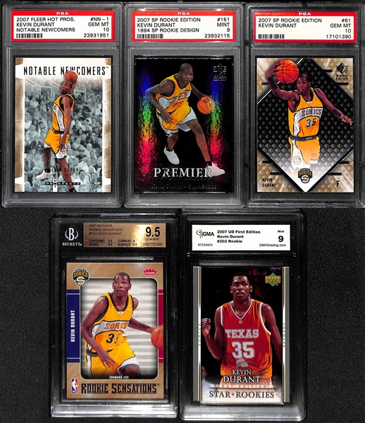 Lot of (5) 2007 Graded Kevin Durant Rookie Cards