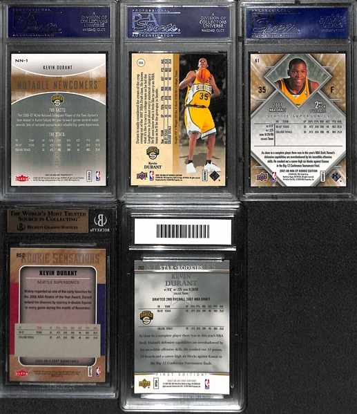 Lot of (5) 2007 Graded Kevin Durant Rookie Cards