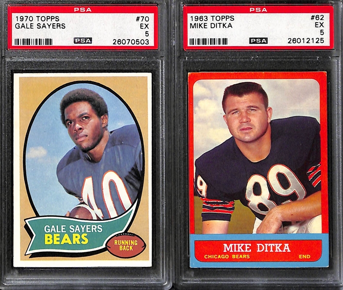 Lot of (8) Vintage 1960s-1970s Graded Chicago Bears Football Stars w. Payton, Sayers Rookie, Ditka, Butkus