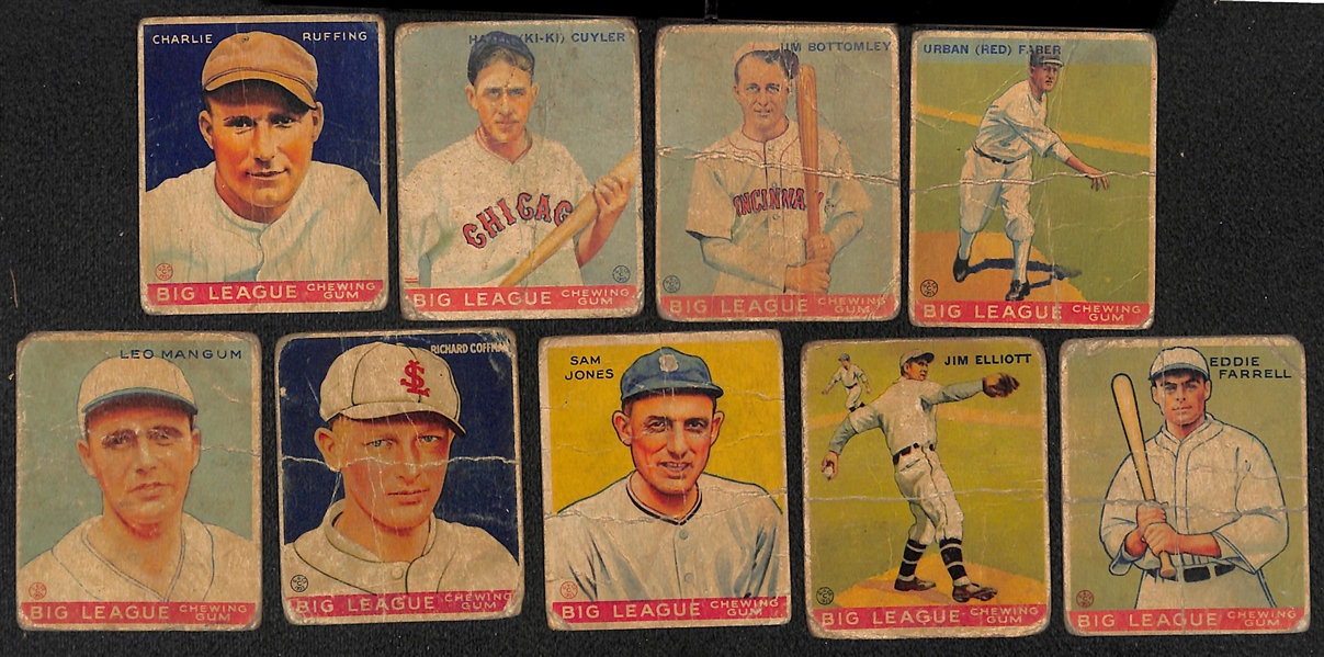 Lot of (9) 1933 & (9) 1934 Canadian Goudey Baseball Cards w. 1933 Charlie Ruffing