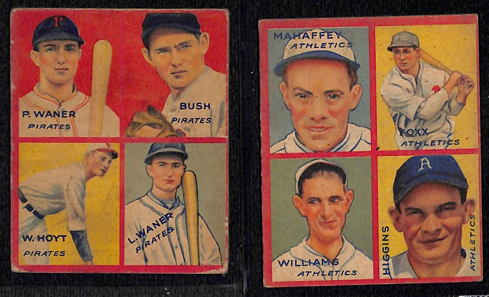 Lot of (14) 1934 4-in-1 (R321) Goudey Baseball Cards w. Paul & Lloyd Waner Card
