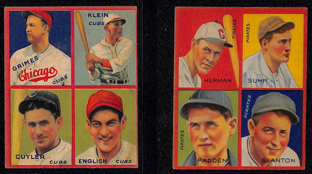 Lot of (14) 1934 4-in-1 (R321) Goudey Baseball Cards w. Paul & Lloyd Waner Card